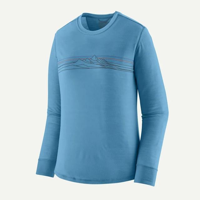 Patagonia Long Sleeve Cap Cool Merino Blend Graphic Shirt - Womens Strata Stripe:Shore Blue