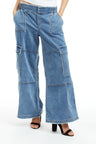 Tractr Midrise Cargo Lounge Pant - Womens Medium Indigo