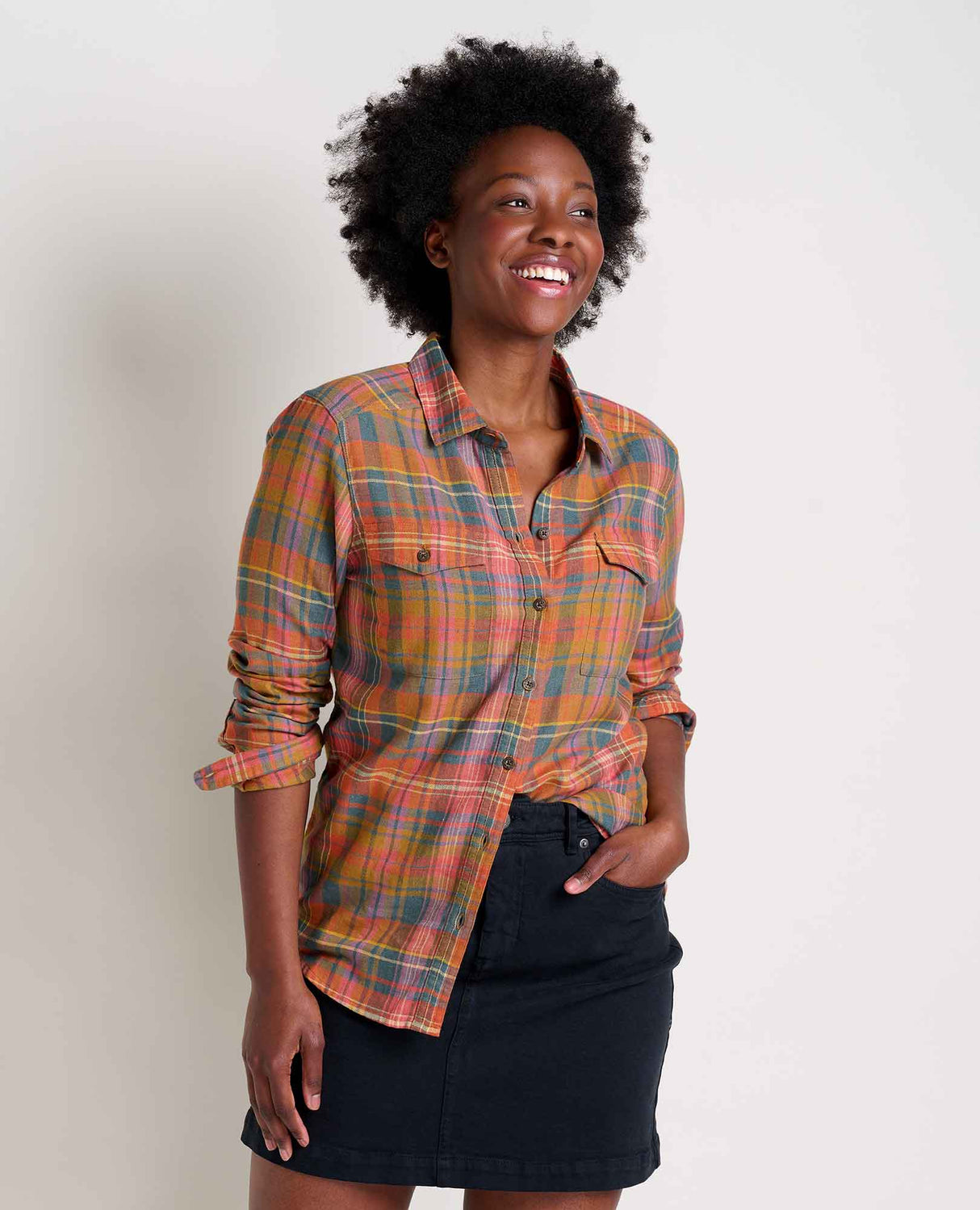 Toad & Co. Re-Form Flannel Long Sleeve Shirt - Womens UMBER MADRAS / S