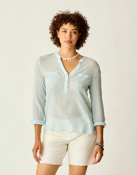 Carve Designs Dylan Gauze Shirt - Womens Lagoon Stripe